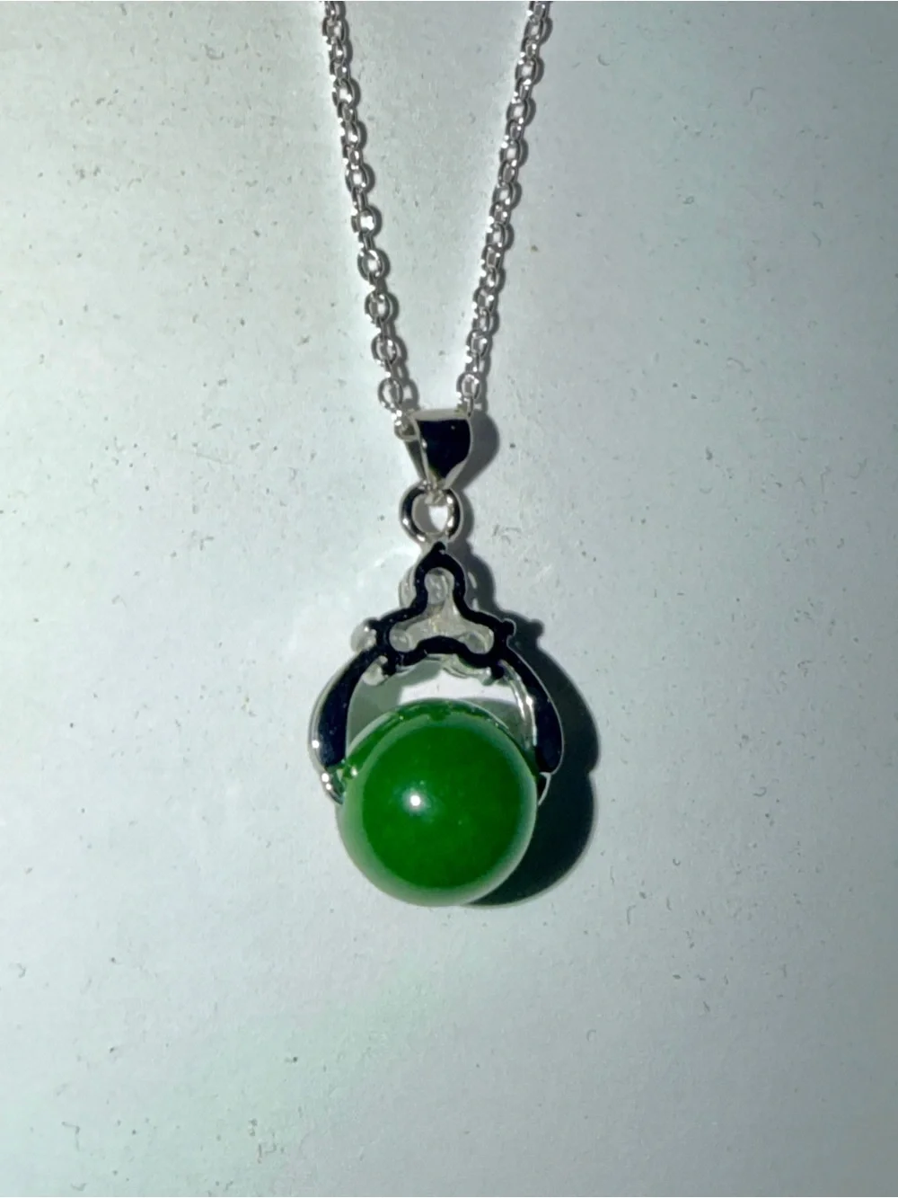 New Rare Jadeite Stone Green 925 Sterling Silver White Sapphire Artisan Necklace